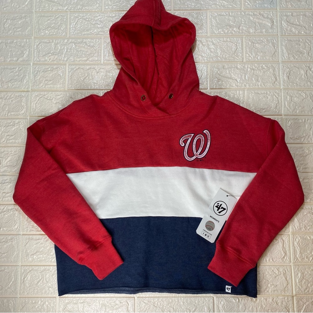 47 Women's Washington Nationals Red Lizzy Cut Off Hoodie Women’s Medium Baseball